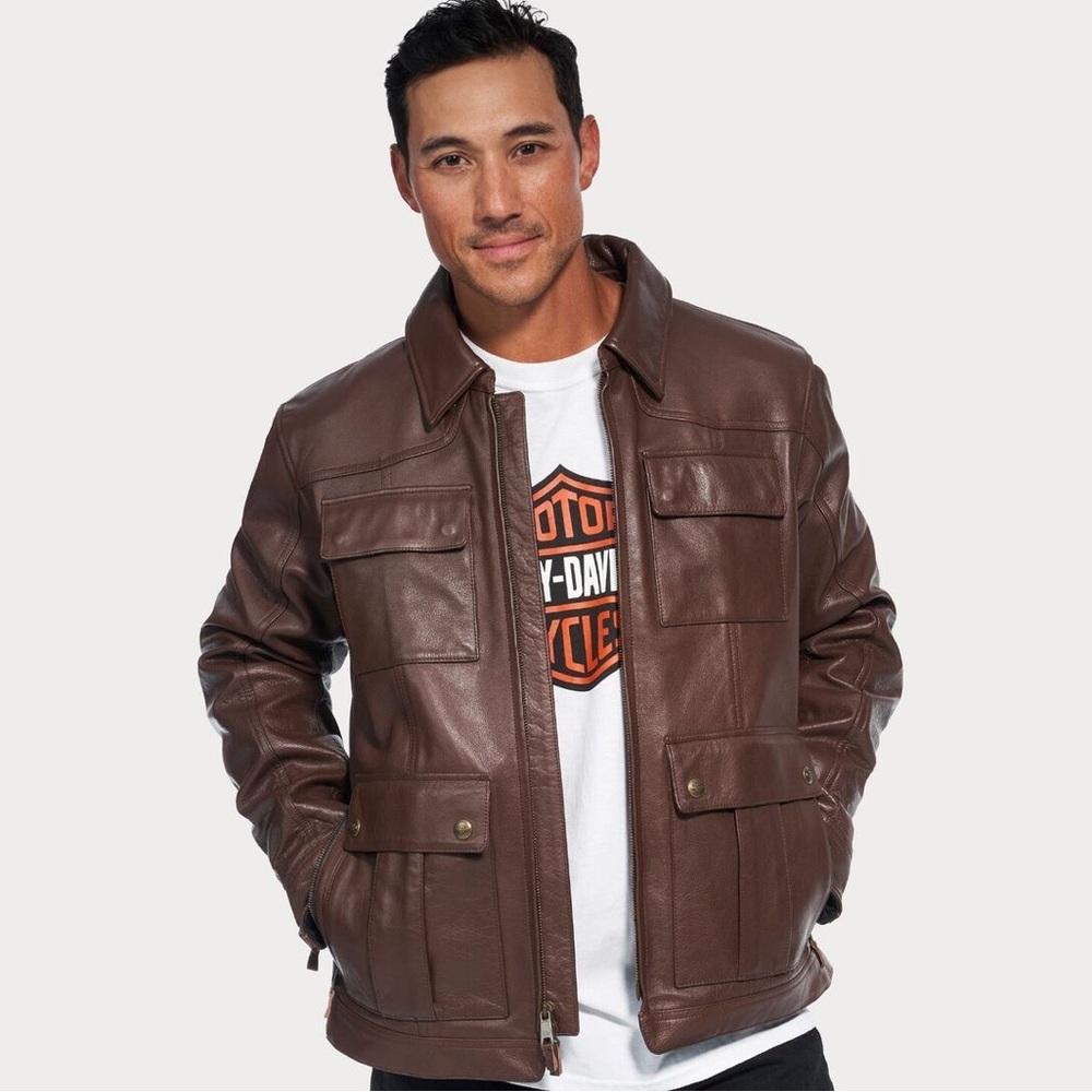 Harley-Davidson Men's 2XL Portage MidWeight Leather Jacket  Brn 98002-22VM $425